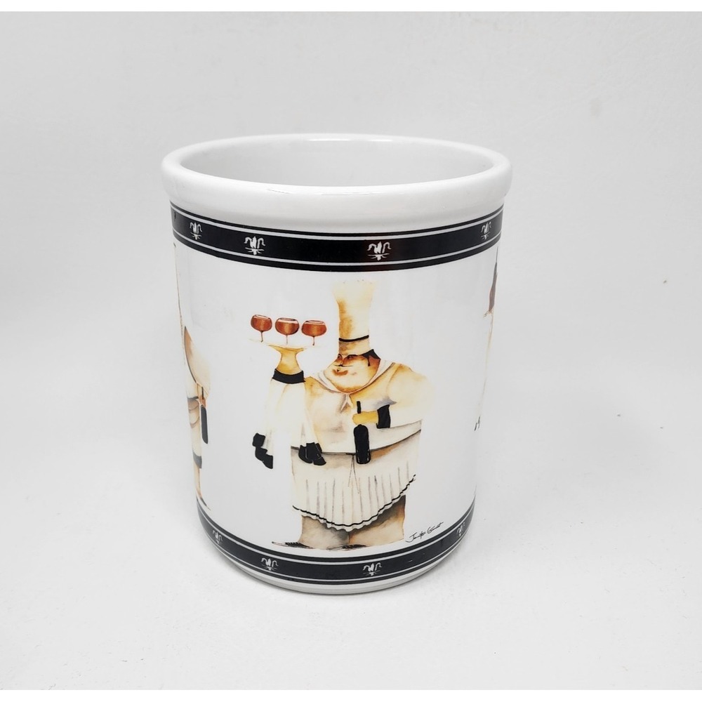 Vtg Cypress Home Signed Jennifer Garant Cafe Fat Chef Utensil Holder  7" Tall